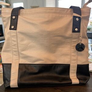Beautiful Two-Tone Black and Cream Tote Bag Mia Deluca